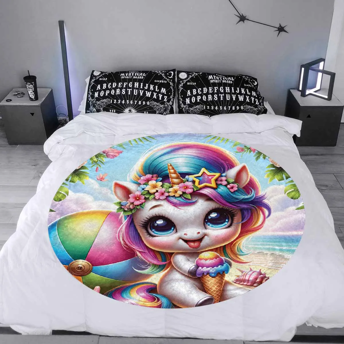 Unicorn_Awd35123  Circular Micro Fleece Blanket 47"