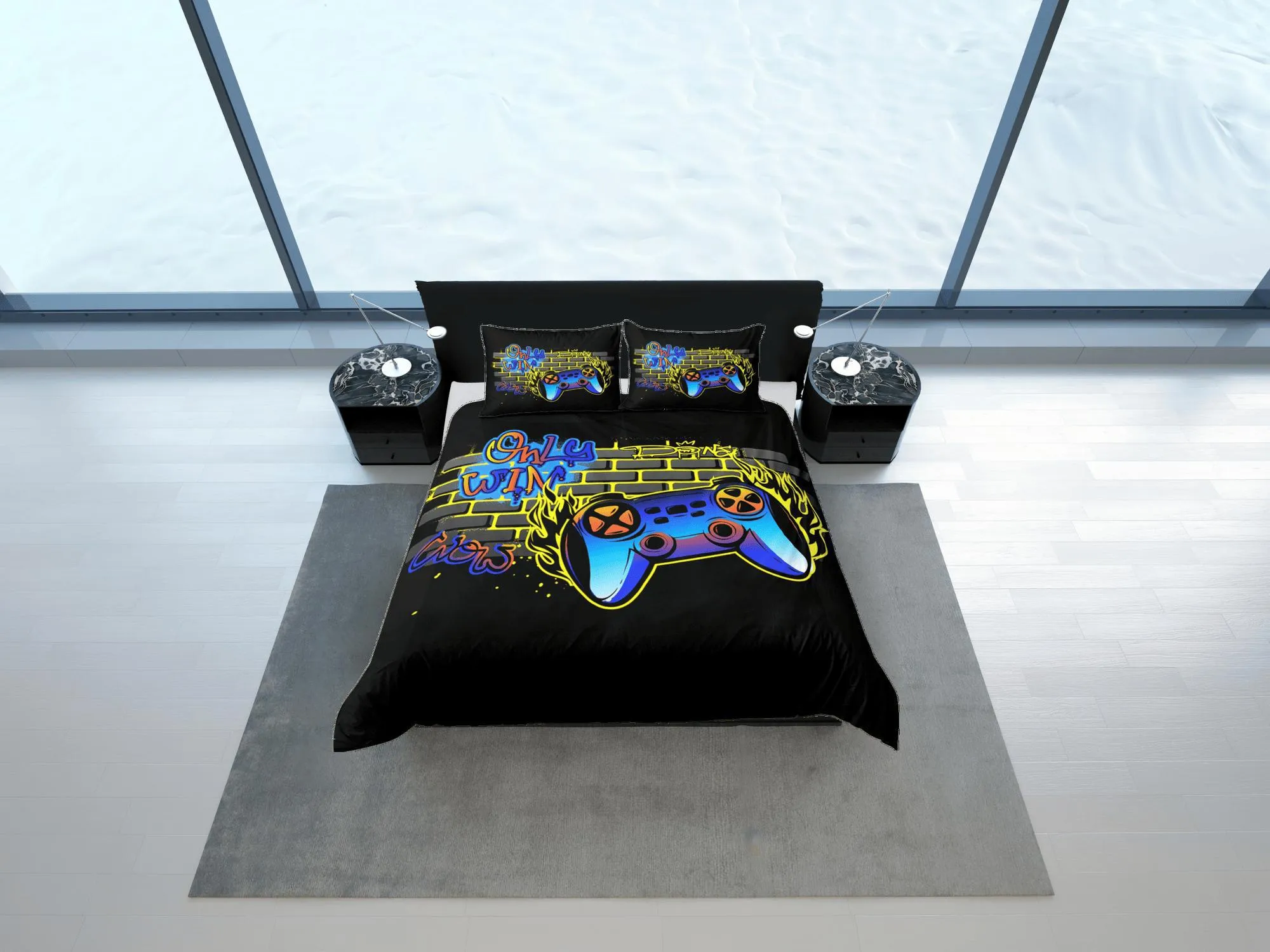 Video Game Duvet Cover Set Colorful Bedspread for Boys, Dorm Bedding Pillowcase