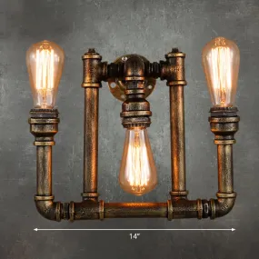 Vintage 3-Head Iron Wall Mount Light in Bronze for Living Room