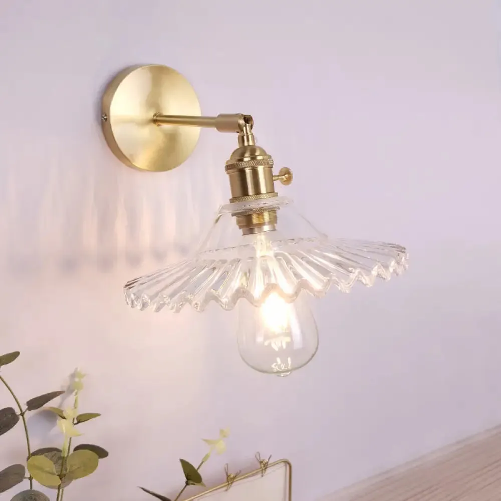 Vintage Clear Glass Wall Mounted Lamp - Single-Bulb Wall Light Fixture for Bedroom