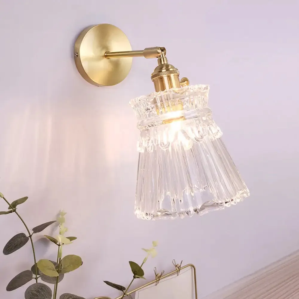 Vintage Clear Glass Wall Mounted Lamp - Single-Bulb Wall Light Fixture for Bedroom