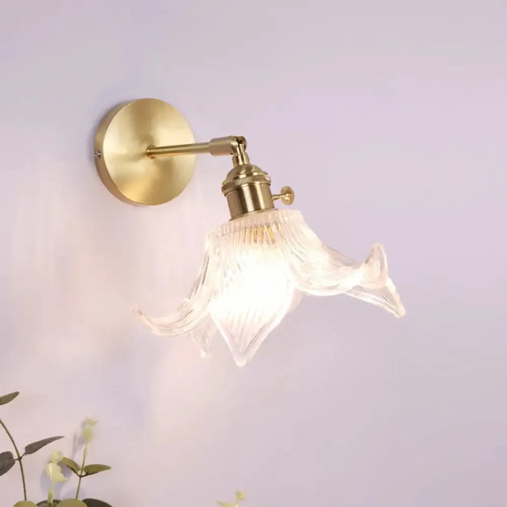 Vintage Clear Glass Wall Mounted Lamp - Single-Bulb Wall Light Fixture for Bedroom