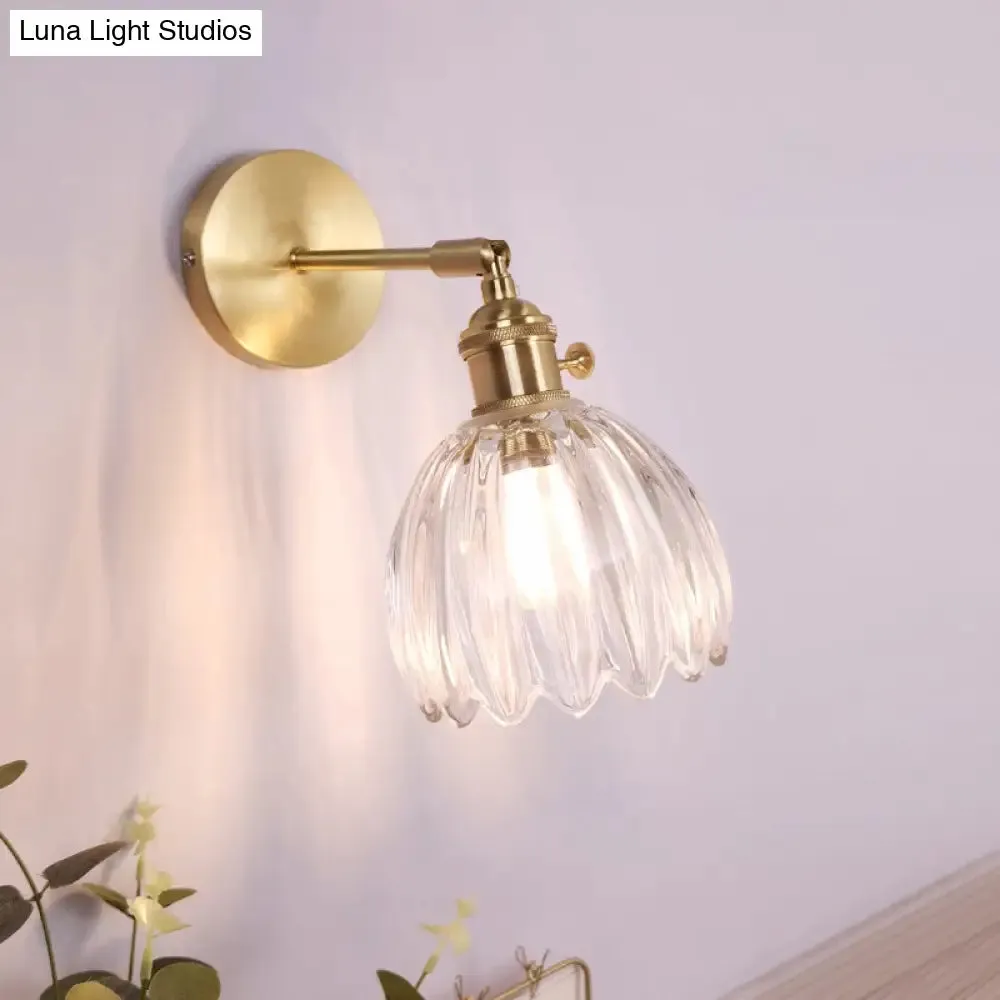 Vintage Clear Glass Wall Mounted Lamp - Single-Bulb Wall Light Fixture for Bedroom