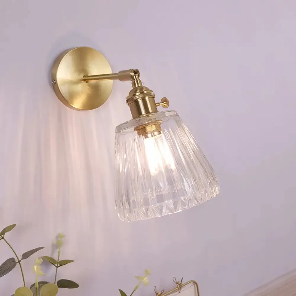 Vintage Clear Glass Wall Mounted Lamp - Single-Bulb Wall Light Fixture for Bedroom