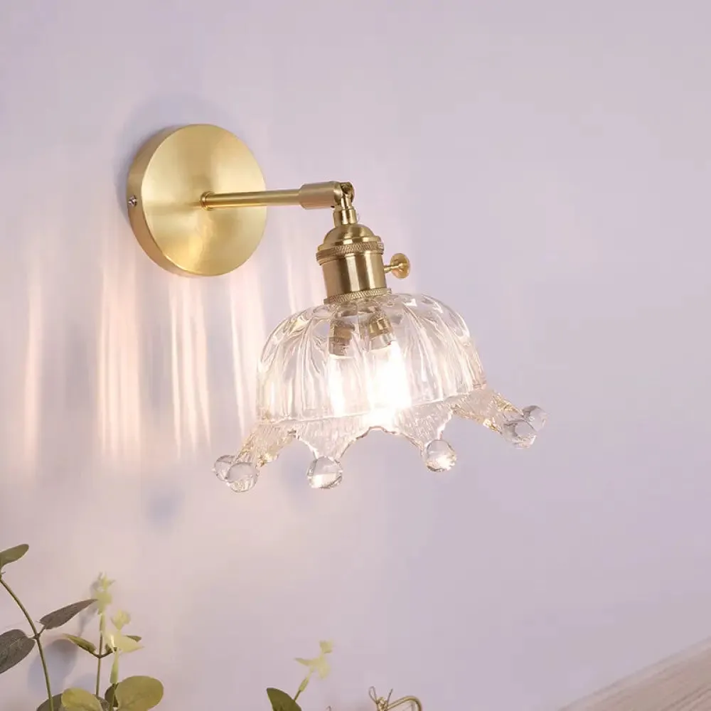 Vintage Clear Glass Wall Mounted Lamp - Single-Bulb Wall Light Fixture for Bedroom