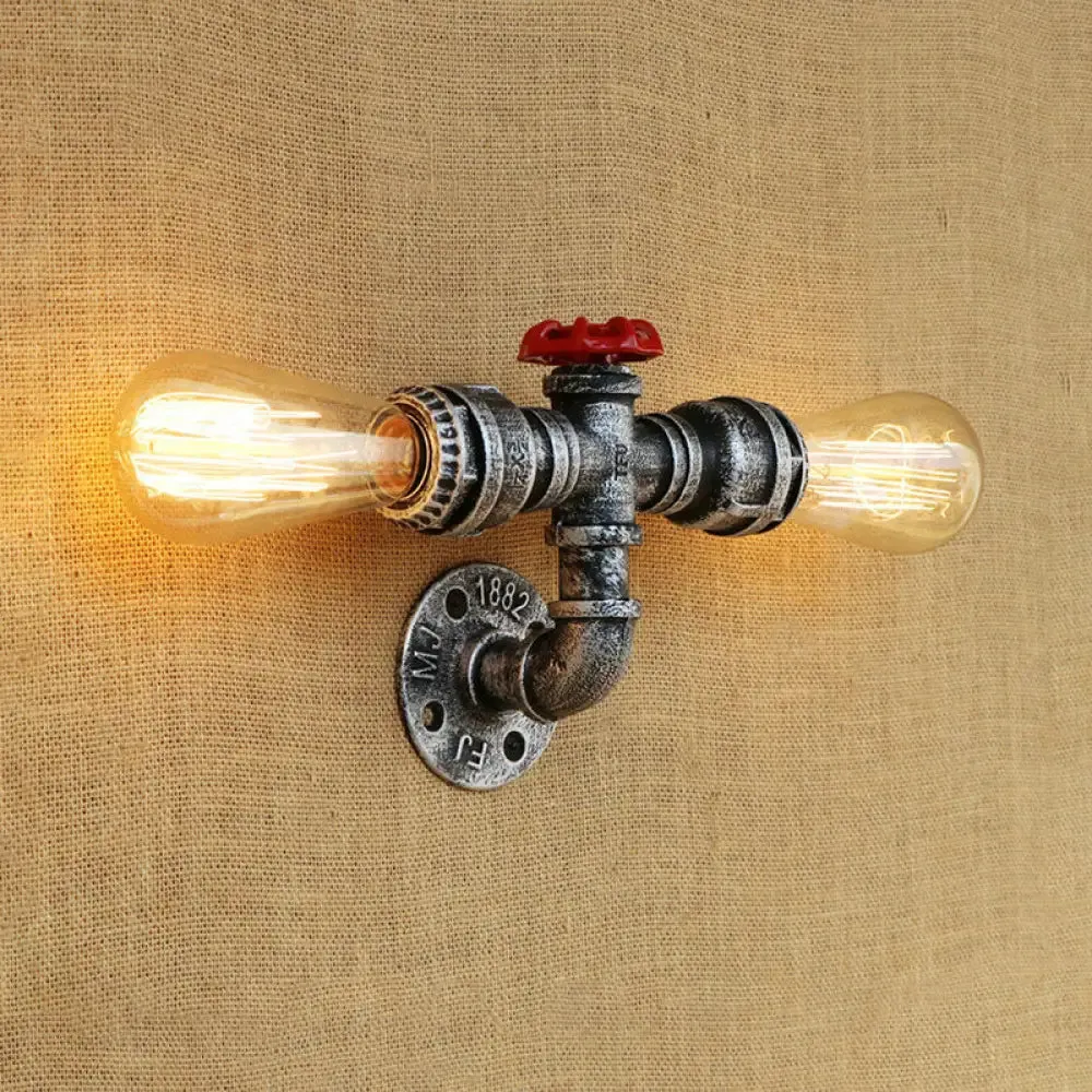 Warehouse Style 2-Head Wall Light Fixture with Bronze/Antique Brass Finish - Wrought Iron Sconce Lamp