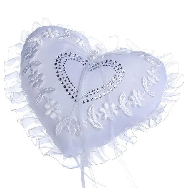 Wedding Ring Pillow Lace Crystal Rose Heart Ring Box Holder