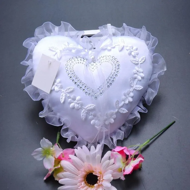 Wedding Ring Pillow Lace Crystal Rose Heart Ring Box Holder