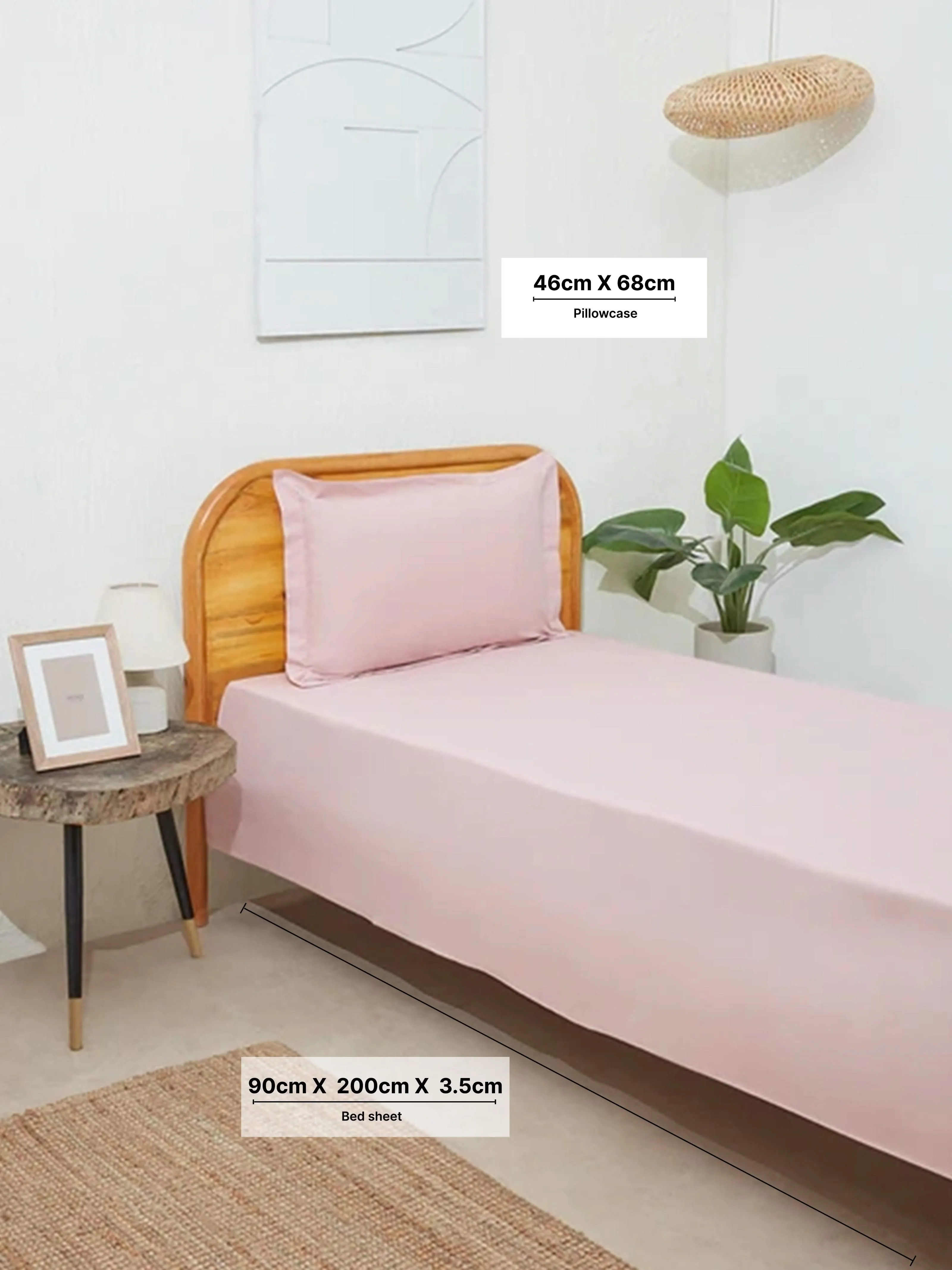 Westside Home Light Pink Solid Single Bed Fitted Sheet