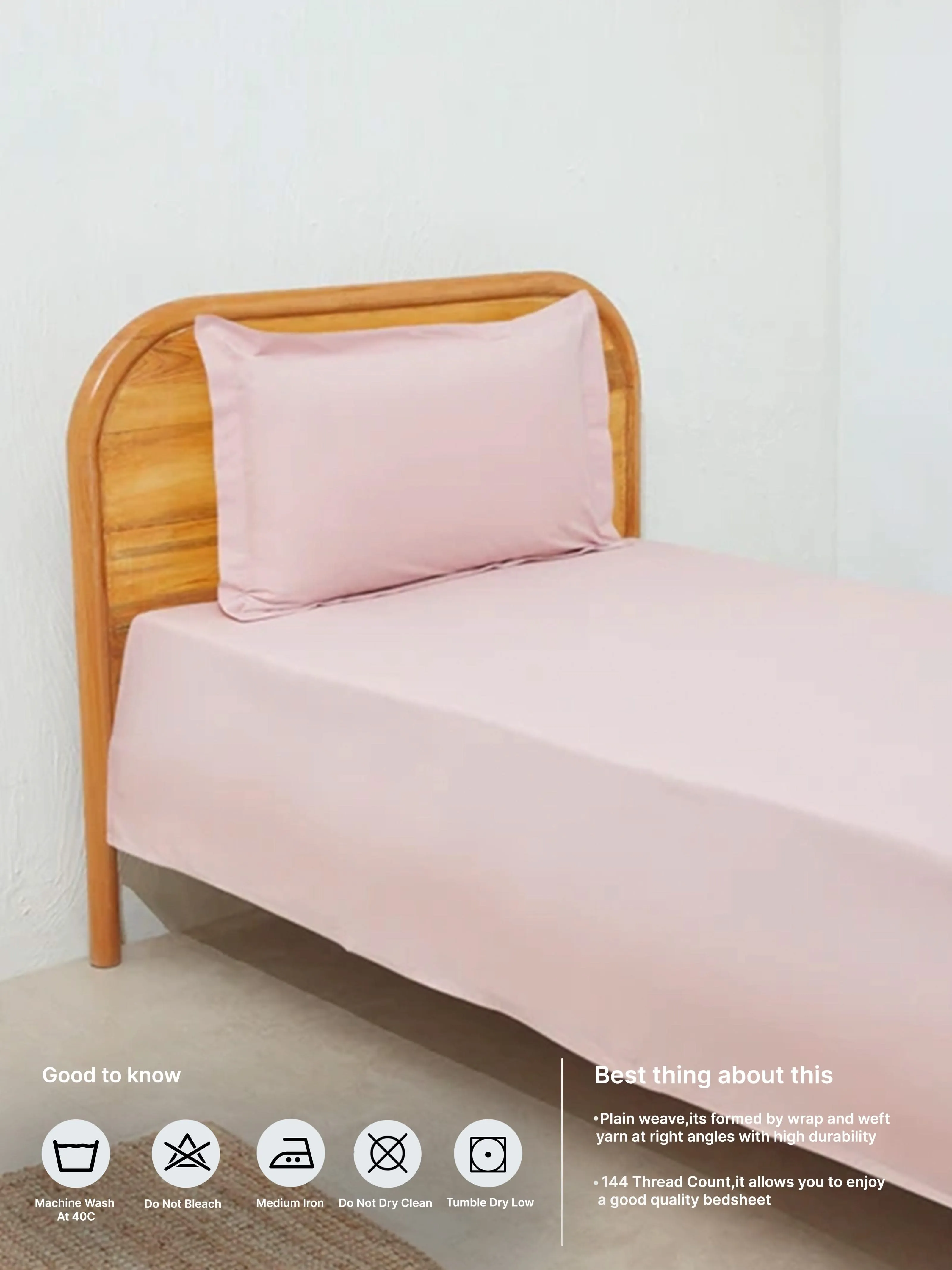 Westside Home Light Pink Solid Single Bed Fitted Sheet