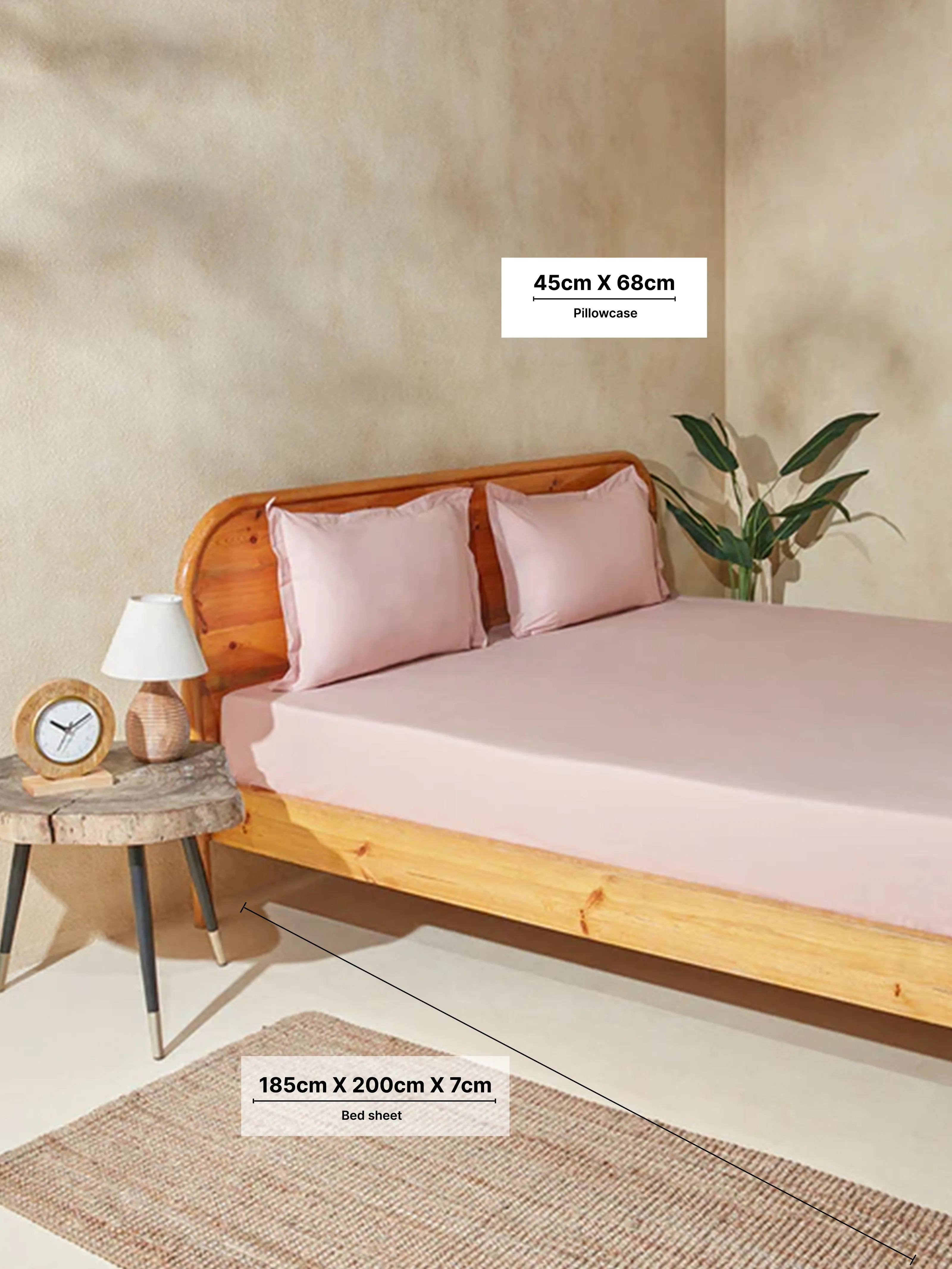 Westside Home Pink Solid King Bed Fitted Sheet and Pillowcase Set