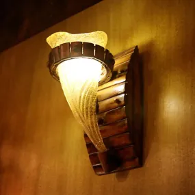 Yellow Textured Glass Wall Sconce Lighting Fixture: Rustic Indoor One-Bulb Floral Design in Bronze