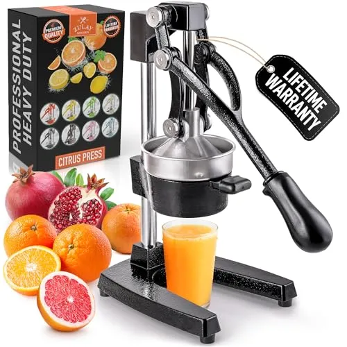 Zulay Kitchen Cast-Iron Orange Juice Squeezer - Heavy-Duty, Easy-to-Clean, Professional Citrus Juicer - Durable Stainless Steel Lemon Squeezer - Sturdy Manual Citrus Press & Orange Squeezer (Black)