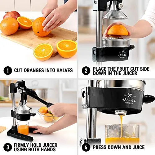 Zulay Kitchen Cast-Iron Orange Juice Squeezer - Heavy-Duty, Easy-to-Clean, Professional Citrus Juicer - Durable Stainless Steel Lemon Squeezer - Sturdy Manual Citrus Press & Orange Squeezer (Black)