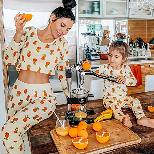 Zulay Kitchen Cast-Iron Orange Juice Squeezer - Heavy-Duty, Easy-to-Clean, Professional Citrus Juicer - Durable Stainless Steel Lemon Squeezer - Sturdy Manual Citrus Press & Orange Squeezer (Black)