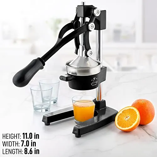 Zulay Kitchen Cast-Iron Orange Juice Squeezer - Heavy-Duty, Easy-to-Clean, Professional Citrus Juicer - Durable Stainless Steel Lemon Squeezer - Sturdy Manual Citrus Press & Orange Squeezer (Black)